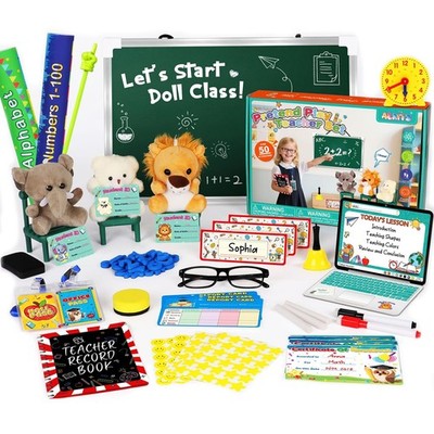 Teacher Role Play Set for Kids, Classroom Learning Toys, Dolls & Laptop, Gift 5-