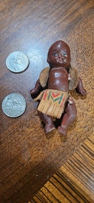 Indigenous 3 12'' Composite Baby Doll Made In Japan. Antique, Leather Loincloth