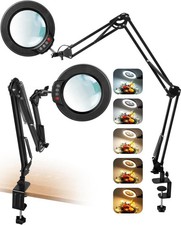 12X Magnifying Glass with Light and Clamp, Ultra Long 3 Section Swing Arm LED De