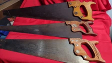 Set of 3 Vintage Warranted Superior Handsaws 26" blade plus wooden handle