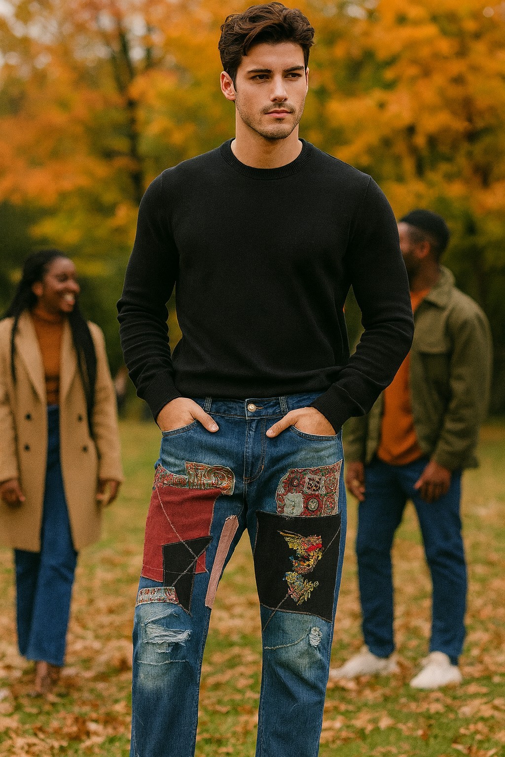 Patchwork Jeans MNML Blue Button Fly Streetwear B… - image 4