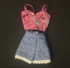 Vintage Barbie Fashion Clothing Denim Shorts Pink Print Top Outfit