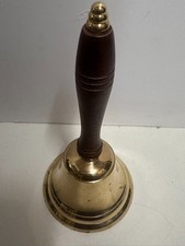 Large School Reception Bell Dinner Hand Bell Wooden Handle Brass GWO GC
