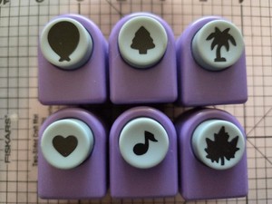 6pc Mini Craft Paper Punch Set  1" Balloon Tree Palm Heart Music Note Leaf