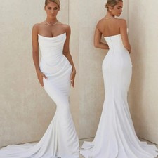 Elegant Long Mermaid Crepe Strapless Wedding Dresses Sleeveless Bridal Gowns
