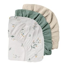 Muslin Mini Crib Sheets 3 Pack, Breathable Pack and Play Sheets Fitted Soft