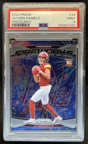 2024 Panini Prizm Jayden Daniels Fireworks RC Rookie #24 Commanders PSA 9