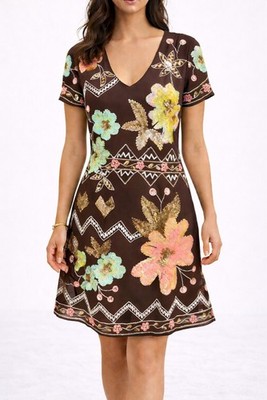 Needle Thread Lotus Flower Dress Size 4 Brown Sequin Beaded Floral DR0065SS14