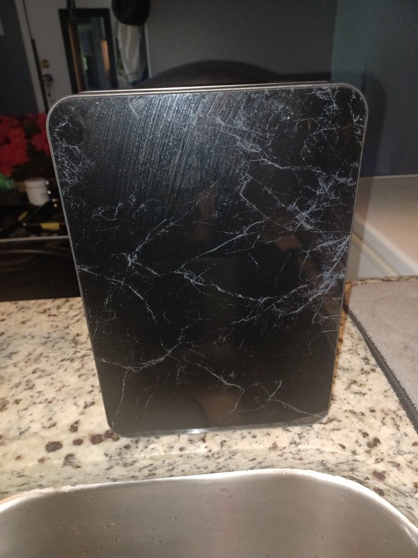 KELL Electronics Counter Top Small Mini Fridge Holds 6 12oz Cans Black Marble