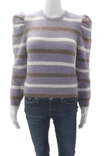 Derek Lam 10 Crosby Womens Striped Crew Neck Puff Sleeve Sweater Top Purple Sz S