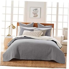 Cross Stitch Reversible Full/Queen Quilt - Full/Queen White Stitching on Grey