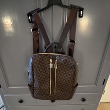 Women s Brown Geometric Backpack Purse Top Handle Zip, Double Front Zips