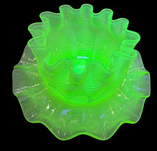 OPALESCENT YELLOW ANTIQUE THREADED FLUTED GLASS FINGER BOWL STEVENS & WILLIAMS