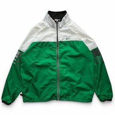 Vintage 90s Nike Windbreaker Zip Jacket White Green Swoosh Oversized Clima Fit