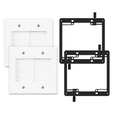 2 Gang Brush Wall Plate 2 Pack, Cable Pass Through Wire Hider for Cable Manag...