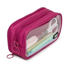 Half Pencil Case for Girls 3-Compartment Zipper Pouch