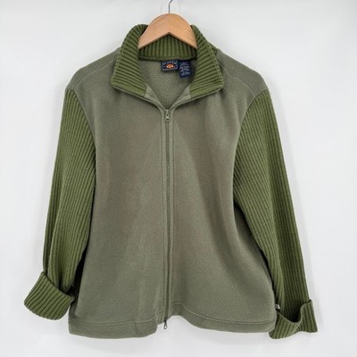 Route 66 Vtg Y2k Green Fleece Ribbed Knit Double Zip Jacket Women's L