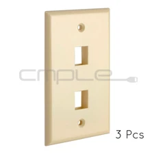 2 Holes Wall Plate Jack Keystone 2 Ports Gang for Cat5 Cat6 Audio - PACK of 3