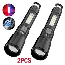 2X 990000LM Flashlight Tactical Police Super Bright Torch Zoomable Rechargeable