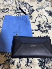 Smythson Black/Navy Envelope Clutch Bag with Card Slots & Bag Included