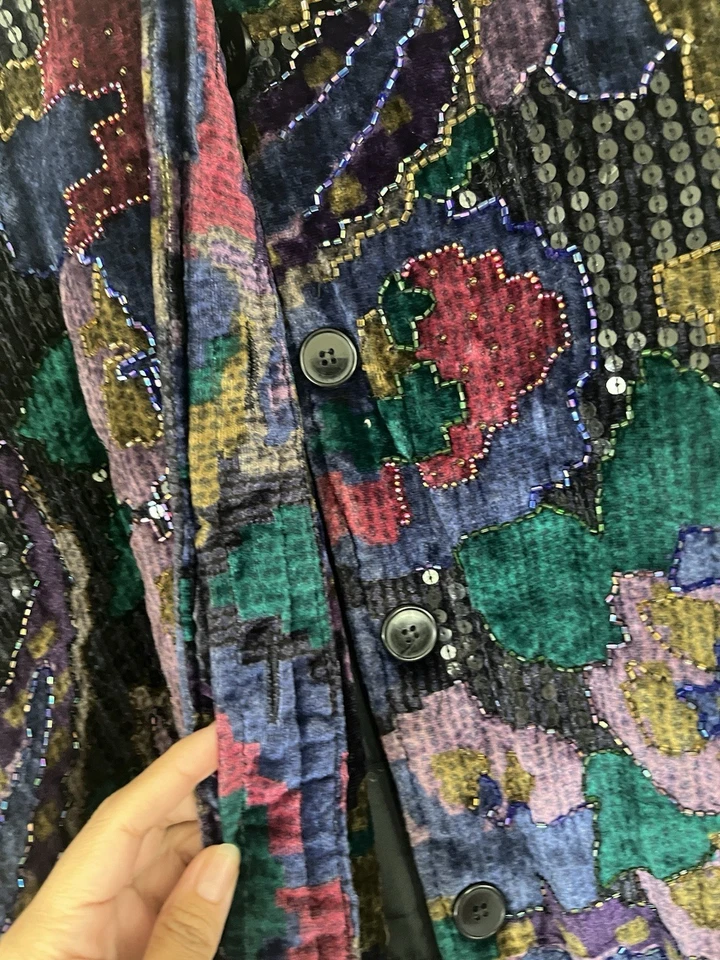 Abrigo Terciopelo Vintage Neiman Marcus Paisley Cuentas Terciopelo Maximalista Lentejuelas Talla M Foto 4 de 4
