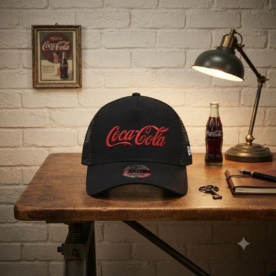 Embroidered Coca Cola Logo Trucker Hat Black Mesh Adjustable Cap