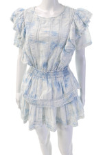 Love Shack Fancy Women Fit & Flare Sundress Light Blue Short Sleeve Size XS