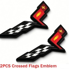 Set For 05-13 C6 Corvette Front Hood Rear Crossed Flags Badge Emblem Black Sport Set For 05-13 C6 Corvette Front Hood Rear Crossed Flags Badge Emblem Black Sport