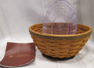 Longaberger 2008 Small Oval Bowl Basket & Protector Set