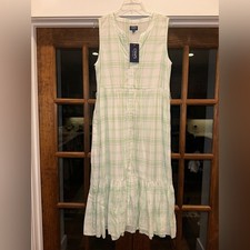 NWT Chaps Size Medium Womens Green Plaid Sleeveless Midi Dress