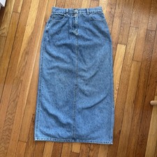 Vintage Y2K Faded Glory Blue Jean Denim Skirt Long 2 Button Straight Size 4 28