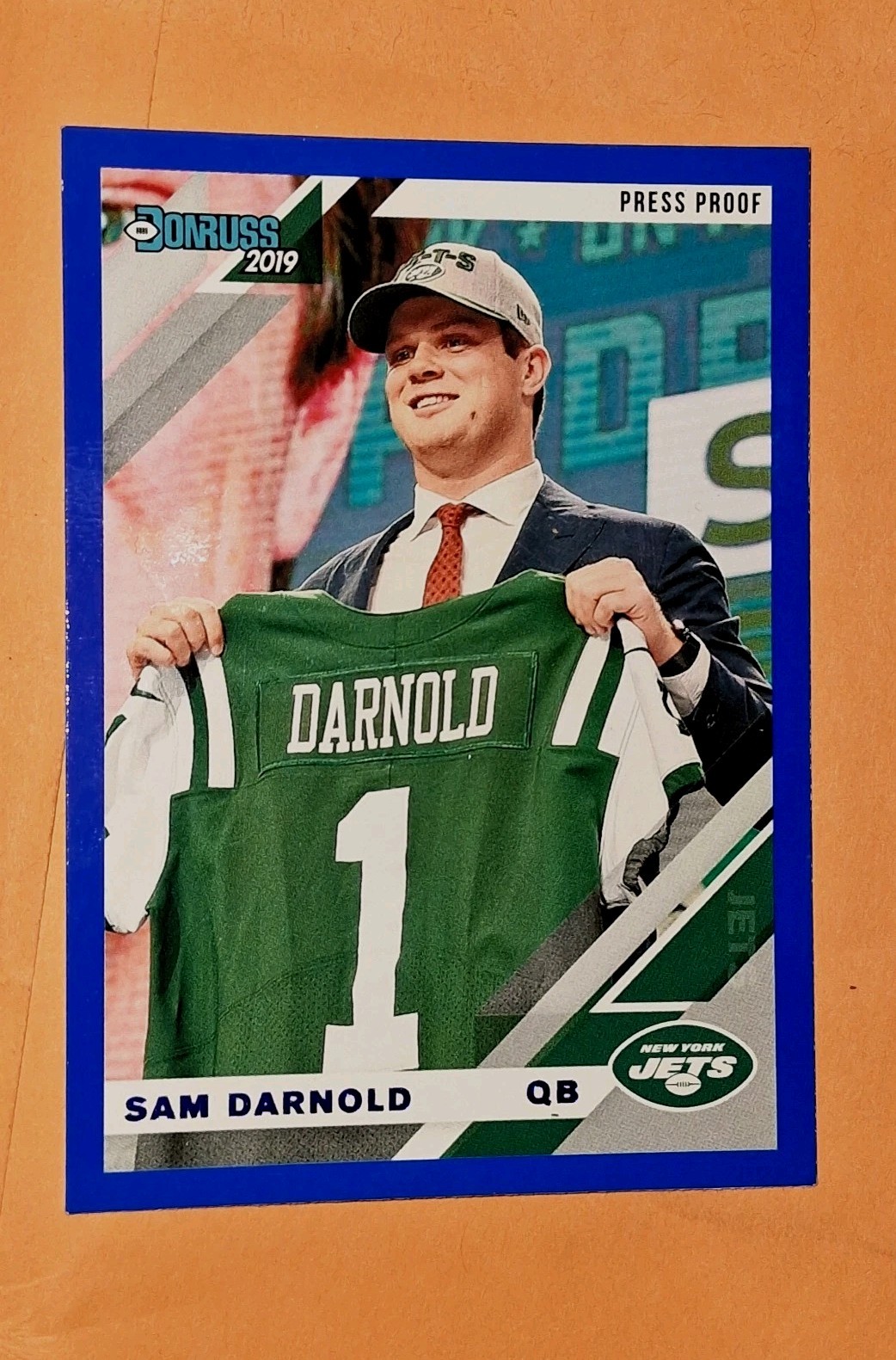 2019 Donruss Sam Darnold SP Variation Blue Press Proof #186