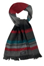 Vintage Alorna Gray Teal Red Plaid Scarf Wrap with Fringe USA 100 Acrylic