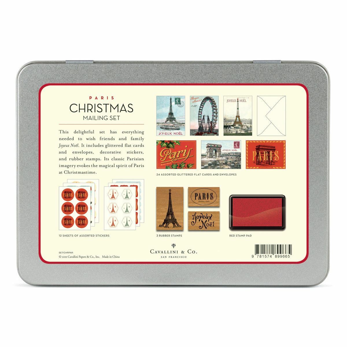 Cavallini - Postales Set - Paris Noël - Cartes Timbres Stickers & Encre