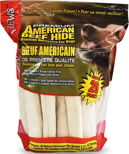 10-11" Rawhide Bones for Large Dogs, Durable USA Beefhide Dog Rawhide Chews, Ret