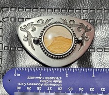 Classic Western Belt Buckle Picture Jasper Mount Vintage 80s Polished Stone