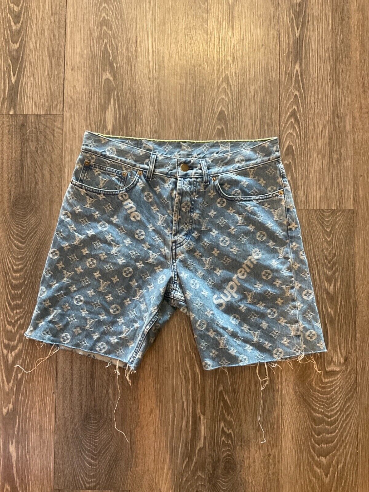 supreme leopard regular jean shorts