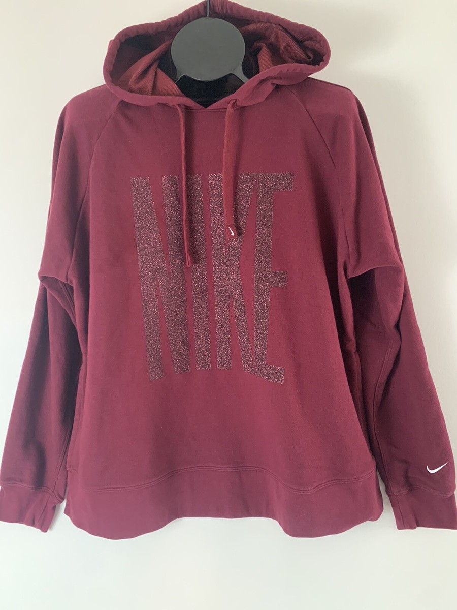 Nike Women's Pullover Dri-FIT Sparkle Logo Spell Out Hoodie in Size L  Maroon Red | eBay