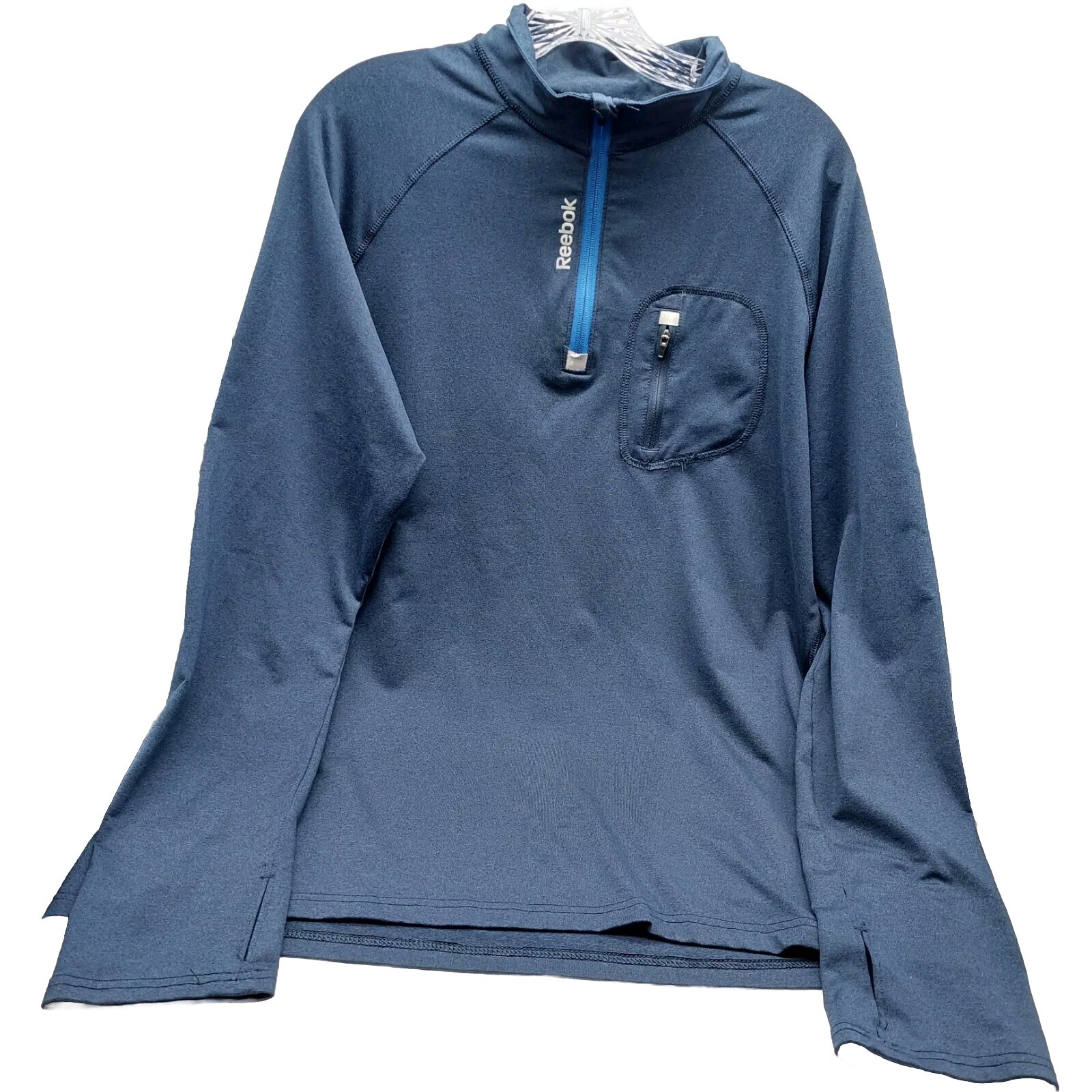 Reebok Activewear Top Mens Size Large Blue Mock Neck Long Sleeve 1/4 Zip Pullove