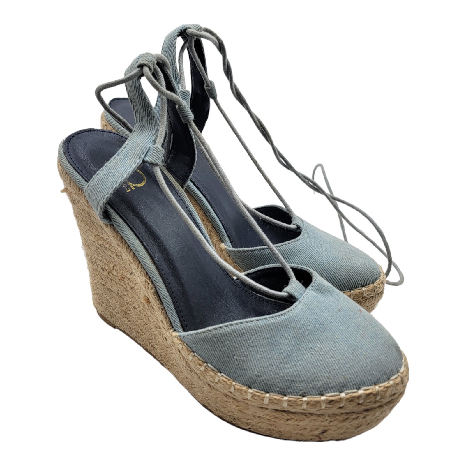 Women&rsquo;s Sz 7 Baby Blue Espadrille Strap Sandals Wedge Y2k