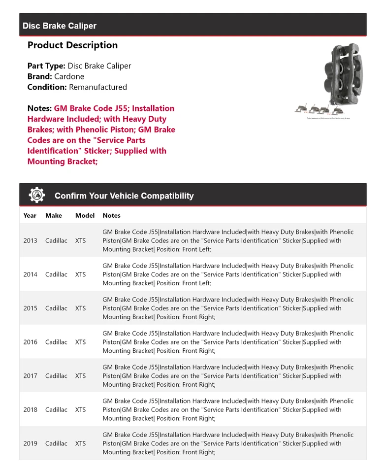 Pinza de freno de disco Cardone para Cadillac XTS 2013-2019 2014 2015 2016 2017 2018 Foto 2 de 4