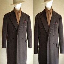 Vintage Brown 100 Cashmere Mens Long Overcoat Double Breasted Outerwear Coats