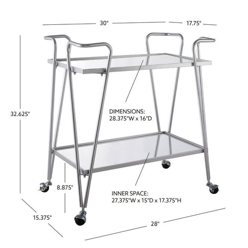 Linon Home Decor Bar Cart 30" x 32.63" x 17.75" Metal Indoor Silver w/ Glass - Picture 5 of 6