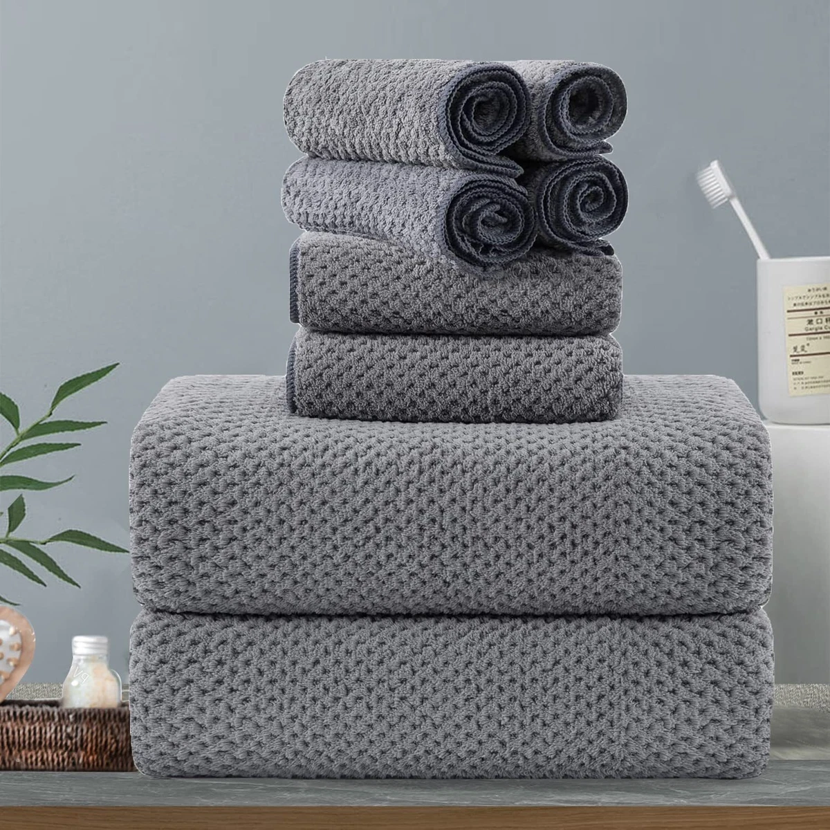 8-Piece Gray Bath Towels Set,2 Oversized Large Bath Towels Sheet,2 Hand  Towels a