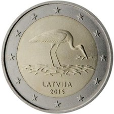 2015 Latvia € 2 Euro Uncirculated UNC Coin - The Black Stork