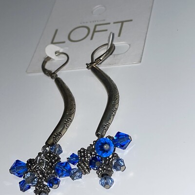 Ann Taylor LOFT Women's Blue Silver Tone Drop Dangle Earrings NOS W/Tag A244
