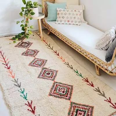Vintage Ivory Diamond Moroccan Boho Rug