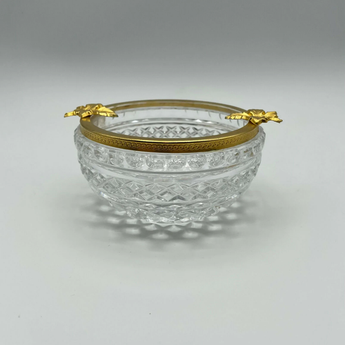 Vintage Heavy Glass Bowl With Gold Band Adorned With Leaves - Picture 5 of 10