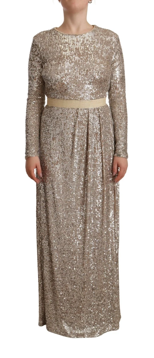 Long sleeve glitter print sheath gown cheap
