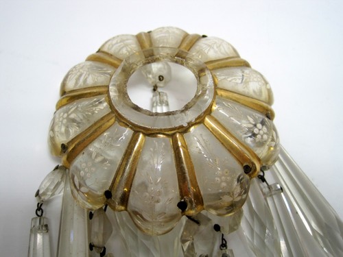 Baccarat Gold Gilt Prisms French Art Glass Candelebra Candle Floral Bobeche - Picture 2 of 2